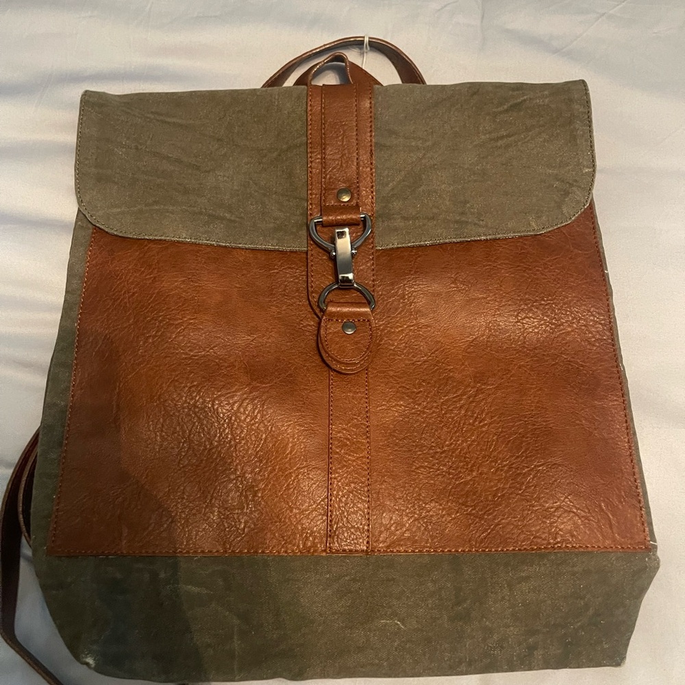 Leather and canvas backpack